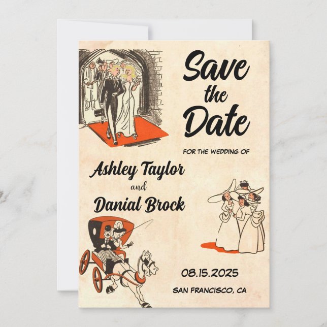 Elegant Romantic Couple Comic Book Save the Date Invitation (Front)
