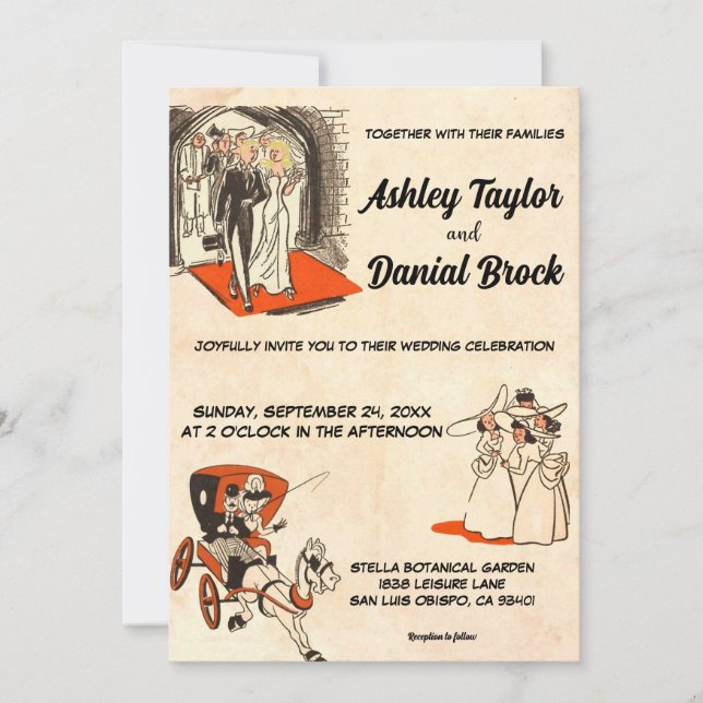 Elegant Romantic Couple Comic Book-Themed Wedding Invitation (Front)