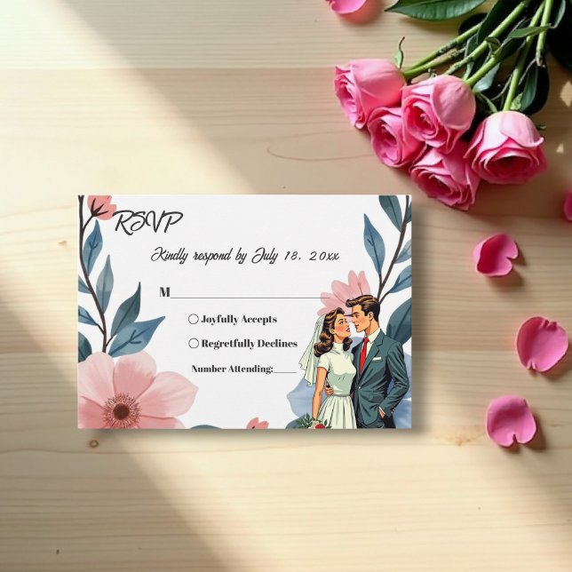 Elegant Romantic Couple Watercolor Floral Wedding RSVP Card (Creator Uploaded)