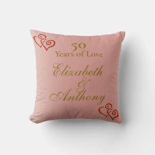 Elegant Romantic Couples Rose Gold 50 Anniversary Cushion