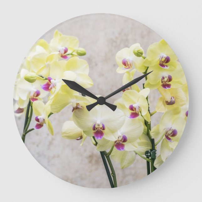 Elegant Romantic Cream & Lilac Orchids Large Clock (Front)