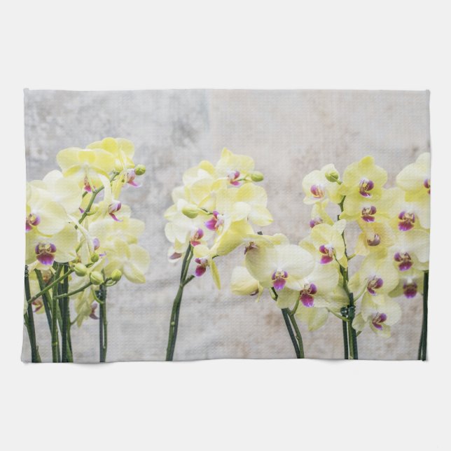 Elegant Romantic Cream & Lilac Orchids Tea Towel (Horizontal)