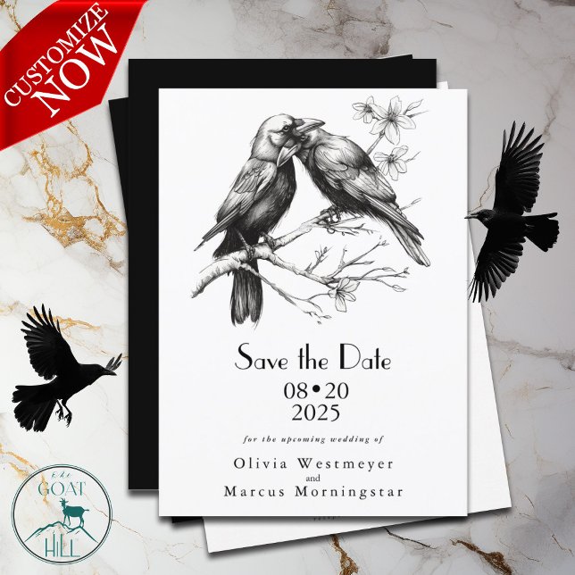 Elegant Romantic Crow Lovers  Invitation (easy to customize )