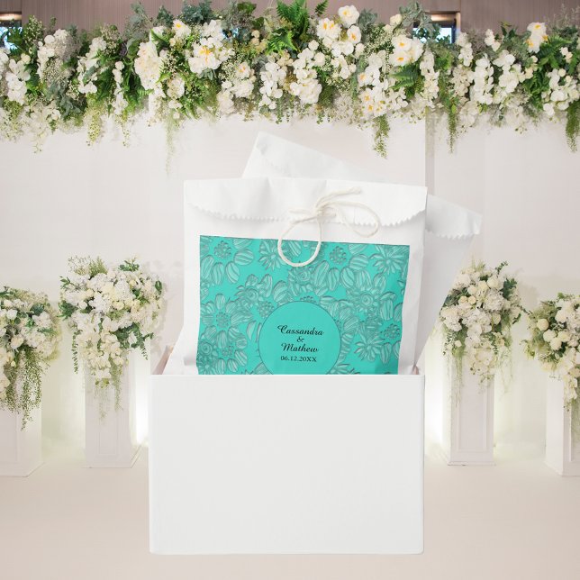 Elegant Romantic Daisies Floral Turquoise Wedding Favour Bag (Elegant Romantic Daisies Floral Turquoise Wedding Favor Bag)