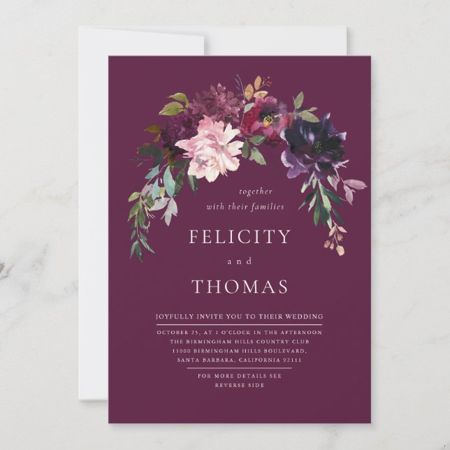 Elegant Romantic Dark Burgundy QR Code Wedding Invitation (Front)