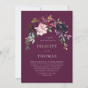 Elegant Romantic Dark Burgundy QR Code Wedding Invitation