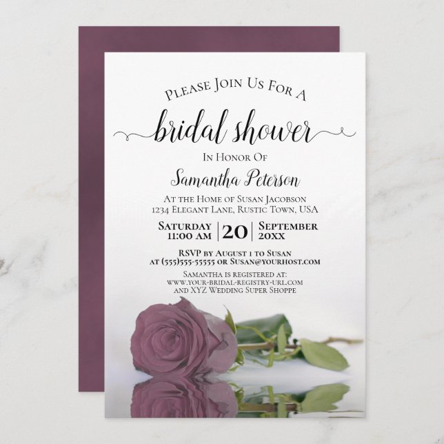 Elegant Romantic Dusty Pink Rose Bridal Shower Invitation (Front/Back)