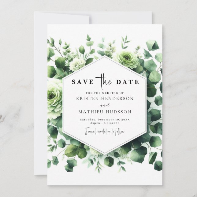 Elegant Romantic Eucalyptus Digital Wedding Save The Date (Front)