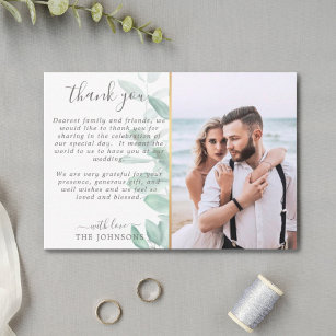 Elegant romantic eucalyptus photo wedding thank you card