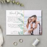 Elegant romantic eucalyptus photo wedding thank you card<br><div class="desc">This romantic and delicate photo thank you card is perfect for any classy wedding. Featuring an elegant watercolor eucalyptus illustration, the front of this card is customisable with your favourite wedding day picture and your thank you message, while the back of the card is personalizable with your wedding date, and...</div>