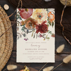 Elegant Romantic Fall Floral Red Bridal Shower Invitation