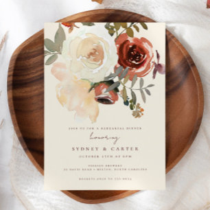 Elegant Romantic Fall Floral Red Rehearsal Dinner Invitation