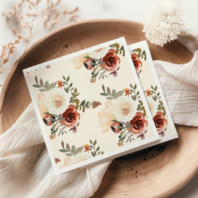 Elegant Romantic Fall Floral Red Wedding Napkin (Creator Uploaded)