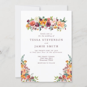 Elegant Romantic Fall Floral Wedding Invitation