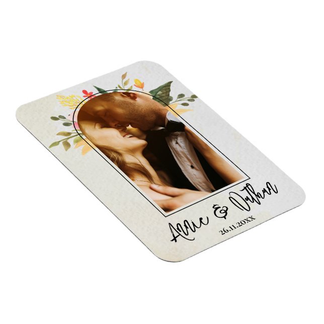  Elegant Romantic Floral Arch Script Photo Wedding Magnet (Right Side)