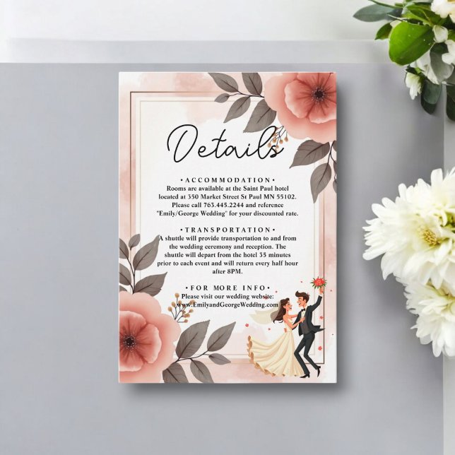 Elegant Romantic Floral Bride And Groom Wedding Enclosure Card (Creator Uploaded)