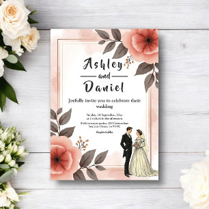 Elegant Romantic Floral Bride And Groom Wedding Invitation