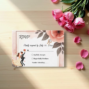 Elegant Romantic Floral Bride And Groom Wedding RSVP Card