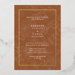 Elegant Romantic Floral Burnt Orange Wedding Gold