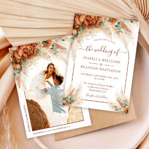 Elegant Romantic Floral Calligraphy Boho Wedding Invitation