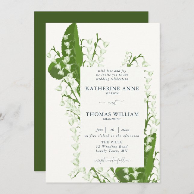 Elegant Romantic Floral Frame Lily Valley Wedding Invitation (Front/Back)