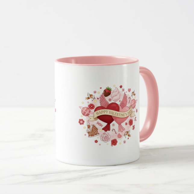 Elegant Romantic Floral Heart Coffee Mug (Front Right)