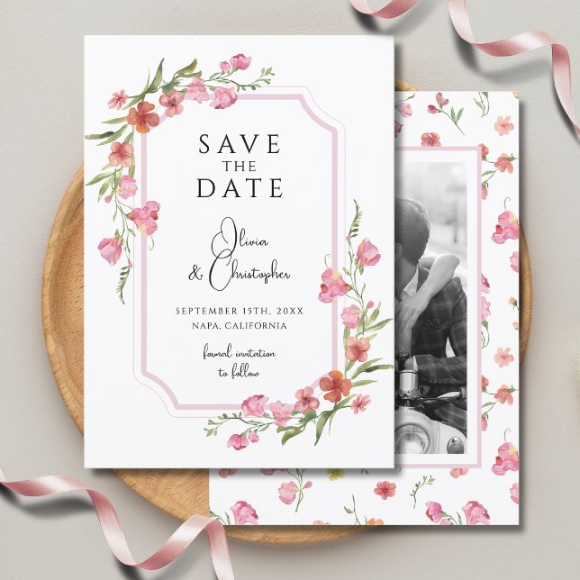 Elegant Romantic Floral Photo Save The Date Invitation (Creator Uploaded)