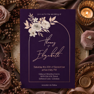 Elegant Romantic Floral Plum Wedding Gold Foil