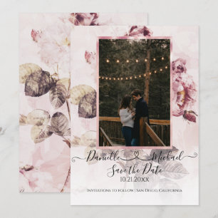 Elegant Romantic Floral Roses Script Heart Photo Save The Date