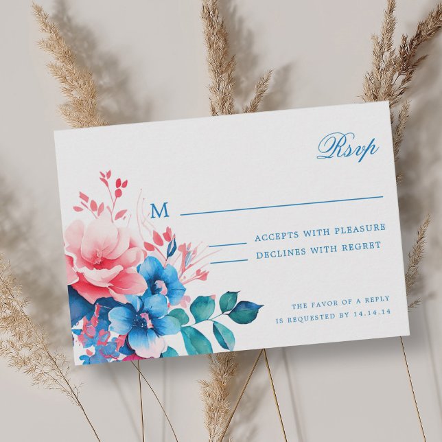 Elegant Romantic Floral Script Wedding RSVP  Card (Creator Uploaded)
