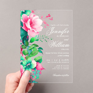 Elegant Romantic Floral Spring Summer Wedding Acrylic Invitations