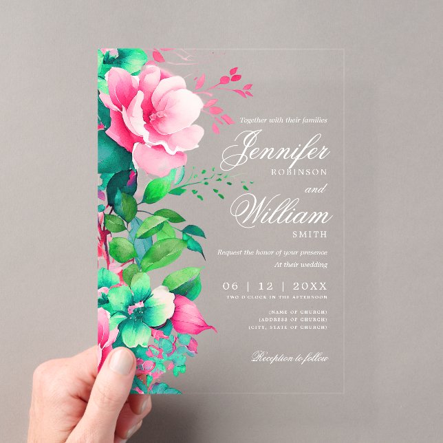 Elegant Romantic Floral Spring Summer Wedding  Acrylic Invitations (Insitu (Handheld))