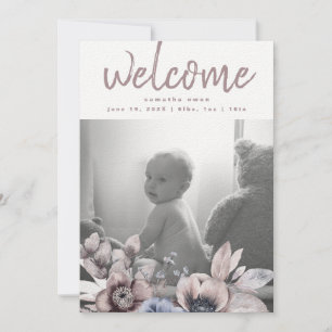 Elegant   Romantic Floral   Watercolor Girl Baby Announcement