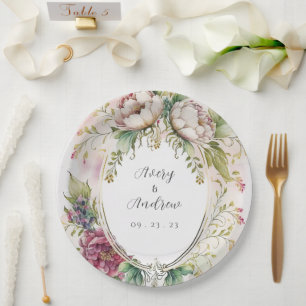 Elegant Romantic Floral Wedding Paper Plate