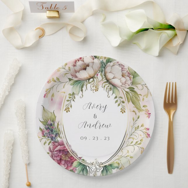 Elegant Romantic Floral Wedding Paper Plate (Wedding)