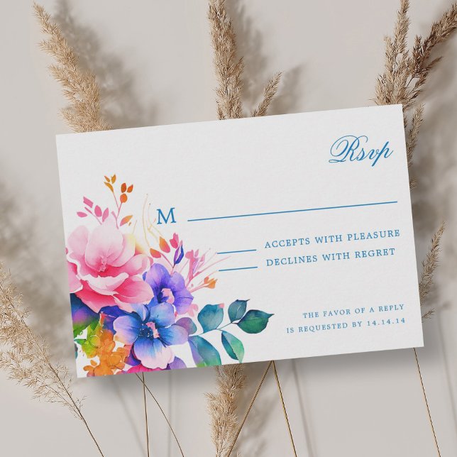 Elegant Romantic Floral Wedding RSVP Rainbow Card (Elegant Romantic Floral Wedding RSVP Rainbow)