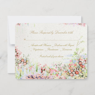 elegant romantic florals river chateau wedding RSVP card