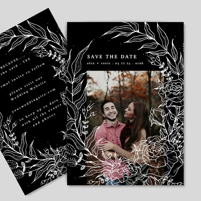 Elegant Romantic Flower Wreath White Wedding Photo Save The Date (Creator Uploaded)