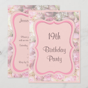 Elegant & Romantic Framed Bouquet 19th Birthday Invitation
