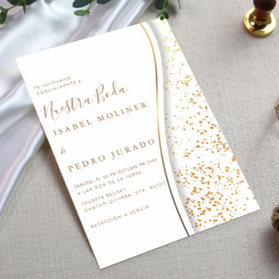 Elegant Romantic Gold Nuestra Boda Spanish Wedding Invitation