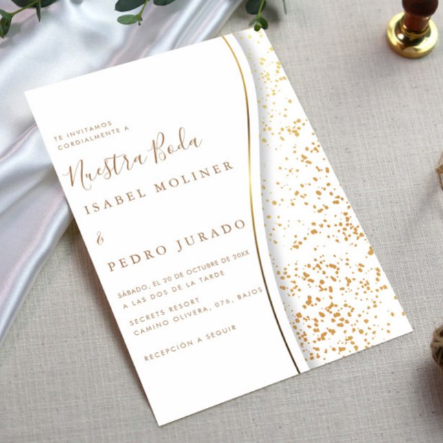 Elegant Romantic Gold Nuestra Boda Spanish Wedding Invitation (Creator Uploaded)