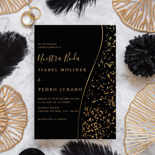 Elegant Romantic Gold Nuestra Boda Spanish Wedding Invitation (Creator Uploaded)