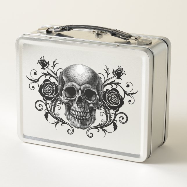 Elegant, Romantic Goth Metal Lunch Box (Back)
