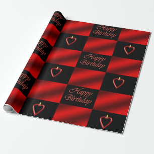 Elegant Romantic Happy Birthday Red & Black Heart Wrapping Paper