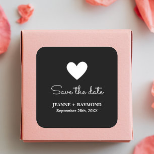 Elegant Romantic Heart Black Wedding Save the date Square Sticker