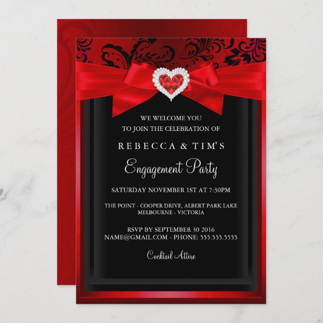 Elegant Romantic Heart Engagement Party Invitation (Front/Back)