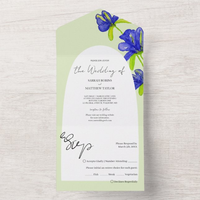 Elegant Romantic Iris Flowers Hand-painted All In One Invitation (Inside)