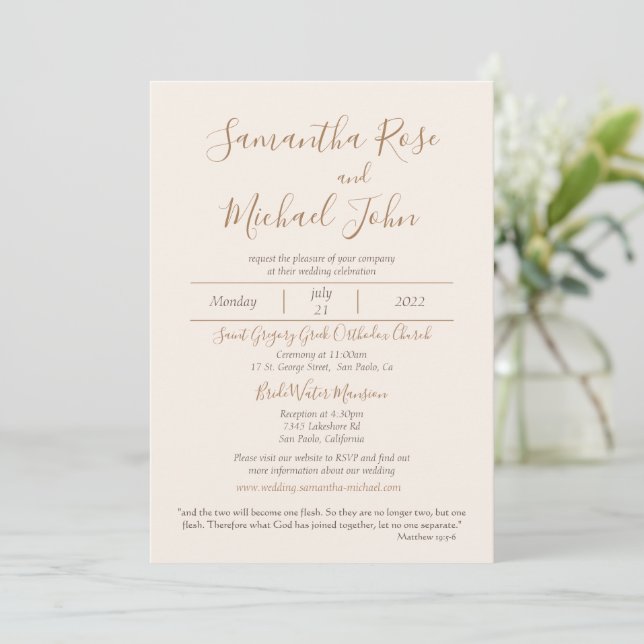 Elegant Romantic Ivory Cream Off White Wedding Invitation (Standing Front)
