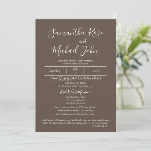Elegant Romantic Ivory Scripts Cedar Brown Wedding Invitation