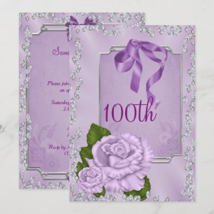 Elegant Romantic Lilac Roses & Bows 100th Invitation